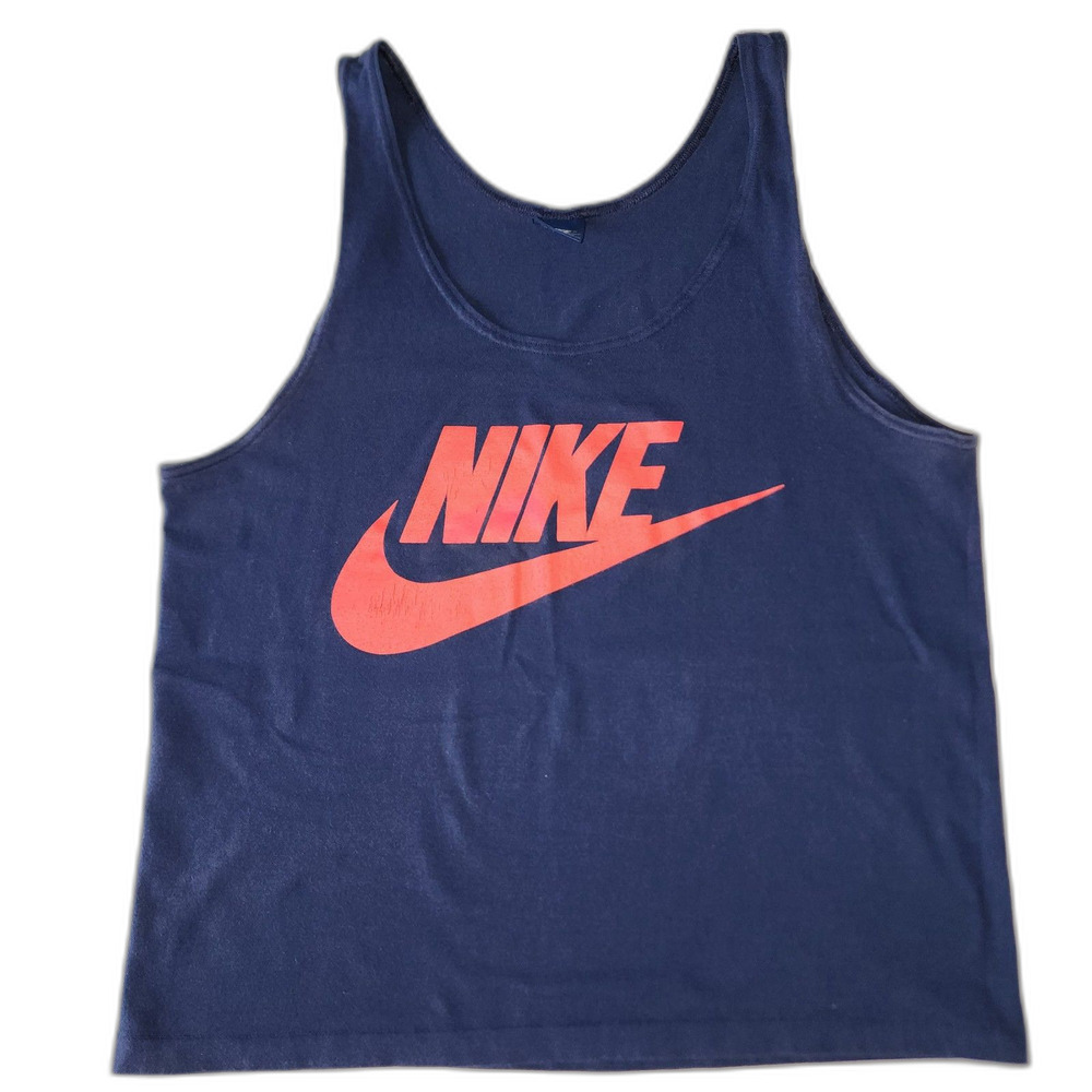 Vintage 80's Nike Swoosh Men's Blue & Red Tank Top Sz M